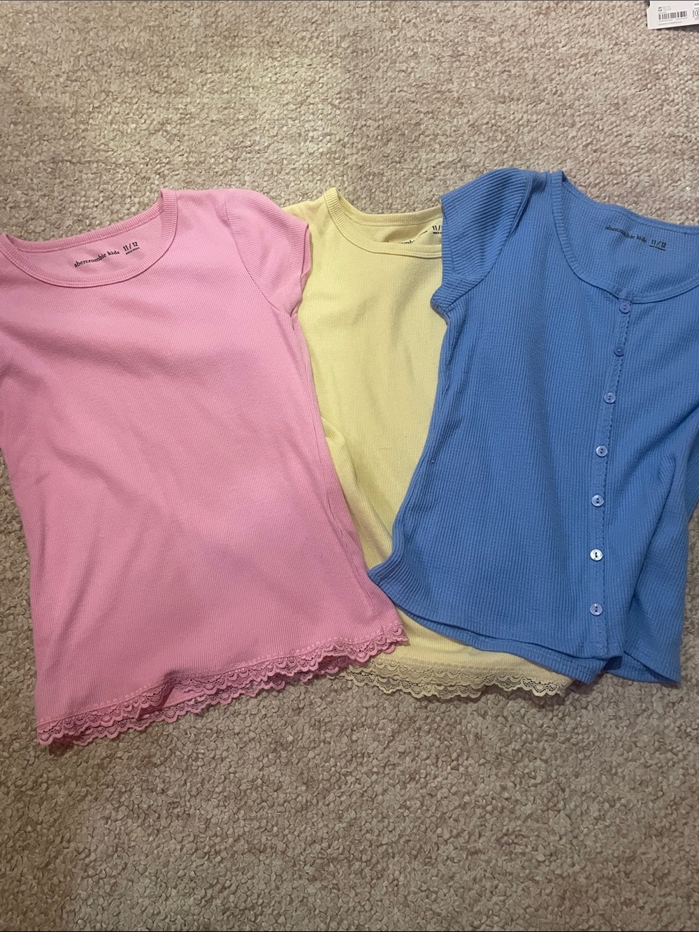 abercrombie kids Pink, Yellow & Blue Short Sleeve Ribbed Tops - Pack of 3